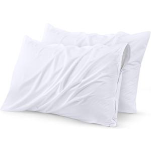 100% Pure Egyptian Cotton Pillow Cases - 600 Thread Count Pillow Cases Queen/Standard Size Set of 2, Soft & Breathable Extra Long Staple Sateen Weave Cotton Pillow Covers Beds - White