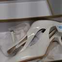 GENSHUO Women's Slingback Kitten Heel Pointed Closed Toe Stiletto Pumps Slip on Elastic Strap Wedding Party Dress Sandals Shoes (7, Patent White)