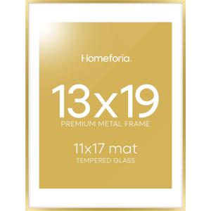 Homeforia 13x19 Picture Frame Gold, High End Metal 13x19 Poster Frames with Mat 11x17 Photo, 13 x 19 Gold Frames Matted to 11 by 17 Print, 19x13 Thin Hanging Frames, Tempered Glass, Wall Kit, Set of 1 Homeforia 13x19 Picture Frame Gold, High End Metal 13x19 Poster Frames with Mat 11x17 Photo, 13 x 19 Gold Frames Matted to 11 by 17 Print, 19x13 Thin Hanging Frames, Tempered Glass, Wall Kit, Set of 1