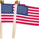 American Flags on Stick, 12 Pcs 8x12 Inch Small US Wood Stick Flags with Kid-Safe Spear Top, Memorial Day Decorations, Patriotic Decorations, 4th of July, 250th Anniversary, Parades