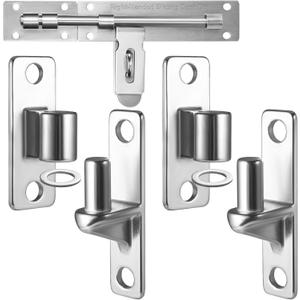 Heavy Duty Gate Hinges - AISI 304 Stainless Steel One-Piece Cast with Right-Handed Sliding Bolt Latch & Adjustable Silent Pads for Vinyl Gates, Farm Fence Gates, Courtyard Gate, Wood/Iron Fences Gates