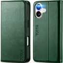TUCCH Wallet Case for iPhone 17 (6.3") 2025, 3 Credit Card Holders, RFID Blocking, Stand, PU Leather, Shockproof TPU Interior Shell, Protective Flip Folio Cover, Midnight Green