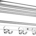 HOONEX Foldable Towel Rack for Bathroom Wall Mounted, 24 Inch Towel Shelf with Towel Hooks and Adjustable Towel Bar, 304 Stainless Towel Holder, Polished Silver