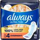 Always Ultra Thin Overnight Pads with Wings, Size 4, Overnight, 78 Count (3 Packs of 26)