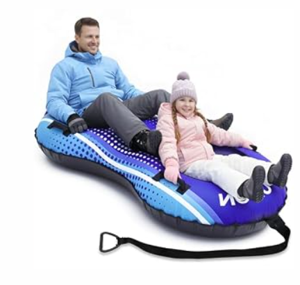 ASKPULION Family-Sized 2 Person Inflatable Snow Tube Sled, Heavy Duty Snow Tubes for Sledding with Premium Canvas Cover for Kids Adults, Winter Outdoor Snow Toys Gift for Children Family