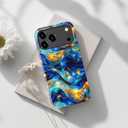DorisMax for iPhone 17 Pro Case - Wireless Charging Compatible - Dual-Layer Hard Shell + Silicone Cover - Shockproof Protective Phone Case with Stylish Designs for Women - Abstract Bule Gold Water