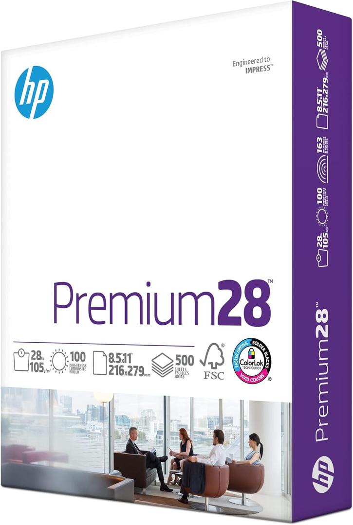 HP Printer Paper | 8.5 x 11 Paper | Premium 28 lb | 1 Ream - 500 Sheets | 100 Bright | Made in USA - FSC Certified | 205200R HP Printer Paper | 8.5 x 11 Paper | Premium 28 lb | 1 Ream - 500 Sheets | 100 Bright | Made in USA - FSC Certified | 205200R