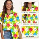 Easter Shirt for Women: Happy Easter Shirts Cute Rabbit Graphic T Shirt Short Sleeve Button Down Tee Tops (Yellow, S)