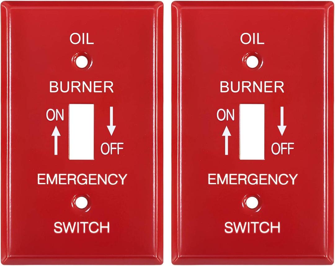[2 Pack] BESTTEN 1-Gang Red, Emergency Oil Shut-Off Toggle Switch Metal Wall Plate, Standard Size, Code Compliant