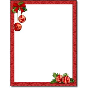 Red Christmas Bulbs Stationery Paper - 80 Sheets