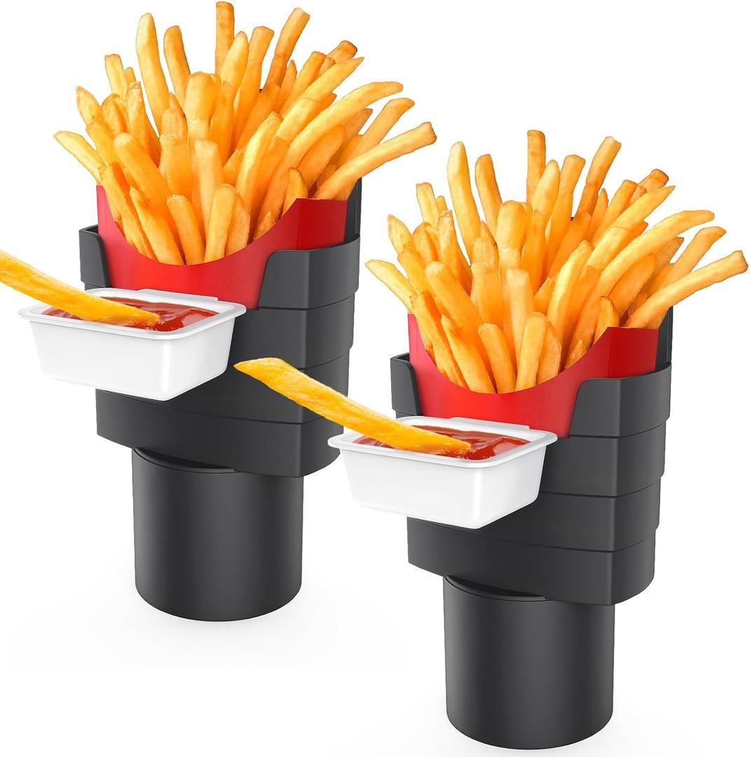 2Pack French Fry Holder for Car, Car Dipping Sauce Holder with Cup, Condiment Car Holder with Cup for Ketchup