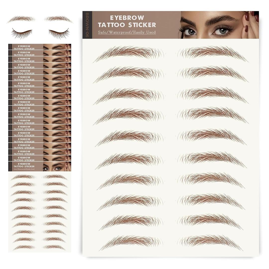 20 Sheets Eyebrow Tattoo Waterproof Eyebrow Sticker, 4D Hair Like Natural Fake Tattoo Eyebrows Peel Off Instant Transfers Brows Shaper Eyebrow Makeup Sticker for Women Girls,Natural Brown