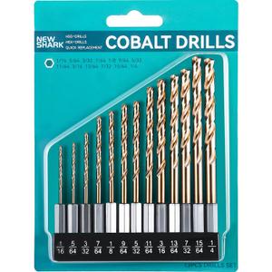 Impact Hex Shank Drill Bit Set 13 Pcs (1/16"-1/4"), M35 Cobalt Drill Bit Set, Quick Change Impact Driver Drill Bit Set for Hardened Metal, Stainless Steel, Cast Iron, Wood and Plastic