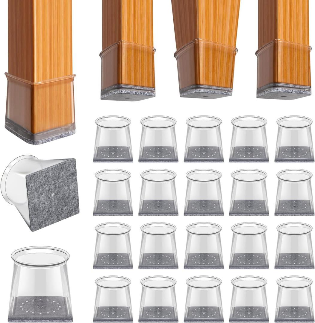 BUMACO Chair Leg Floor Protectors Square Chair Leg Protectors for Hardwood Floors Silicone Pads Covers to Protect Floors Clear-20 Pcs Square S (3/4" to 1-1/16")