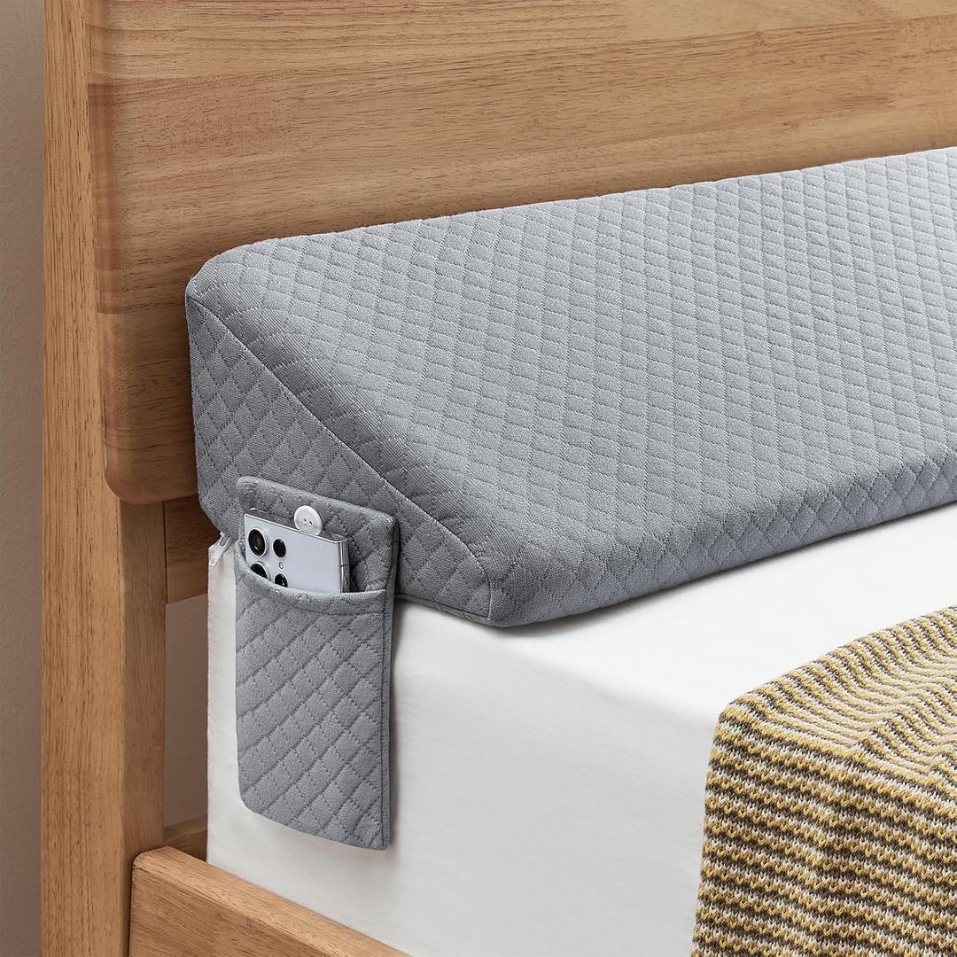 King Size76"x10"x6" Bed Wedge Pillow for Headboard - Upgraded Bed Gap Filler King Between Mattress and Headboard - Wedge headboard Pillow - Grey