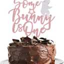 Some Bunny Is One Cake Topper with Glitter Easter Bunny First Birthday Cake Pick for Happy Easter Themed Baby Shower Kids 1st Birthday Party Cake Decorations Supplies 