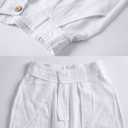 heipeiwa Women's Linen Casual High Waist Wide Leg Straight Dress Cotton Linen Pants Button Trousers (White)