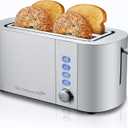 Elite Gourmet ECT4123X Long Slot 4 Slice Toaster, Extra Wide 1.5" and 5.1" Deep Slots, Bagel, Defrost & Cancel Functions, 6 Toast Shade Settings, Fits Bagels, Waffles, Artisan Breads, Stainless Steel