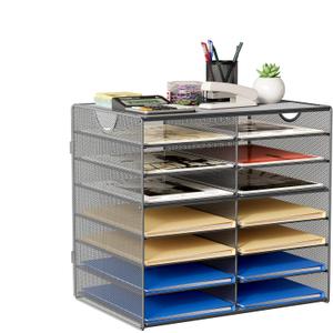 EasyPAG Paper Trays for Classroom 14 Tier Mesh Desk Organizer Shelves with Handle A4/Letter Size File Folder Organizer Shelf for Office, School, Home, Silver