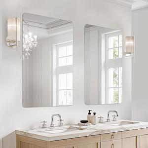 USHOWER 1-Pack Frameless Bathroom Mirrors for Over Sink, 24x36 Inch Rectangular Bathroom Mirrors with Rounded Corner, Shatterproof Mirror for Vanity, Bedroom, Entryway Upgraded & Remodel