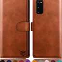 SUANPOT for Samsung Galaxy S20 6.2"(Non S20+/S20 Ultra) with RFID Blocking Leather Wallet case Credit Card Holder Flip Folio Book Phone case Shockproof Cover Women Men for Samsung S20 case Wallet (Light Brown)