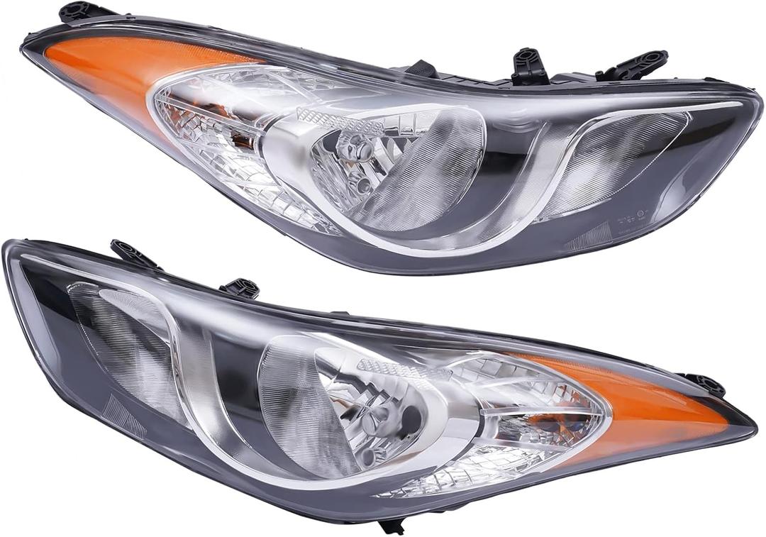 Headlight Assembly for Hyundai Elantra 2011-2013 (All Bulbs Included), Passenger & Driver Side Halogen Headlamp with Clear Lens Black Housing Amber Reflector, 1 Pair, 92101-3y000 ‎HY2503161