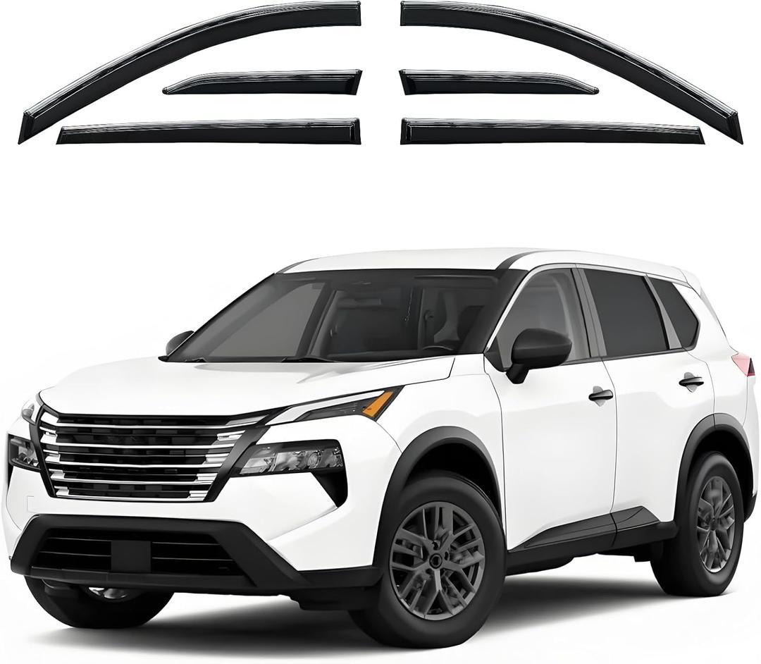 Shatterproof Out-Channel Window Deflectors for Nissan Rogue 2021-2025, Rain Guards, Window Visors for Cars, Vent Deflector, Car Accessories, 6 pcs (for Rogue 21-25 6-Piece Chrome)