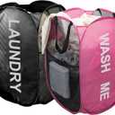 Larpur Pop Up Laundry Baskets, 2 Pack Mesh Laundry Hampers Collapsible Clothes Hampers, Portable Cruise Laundry Hampers for Home, Dorm, Travel (Black + Pink)