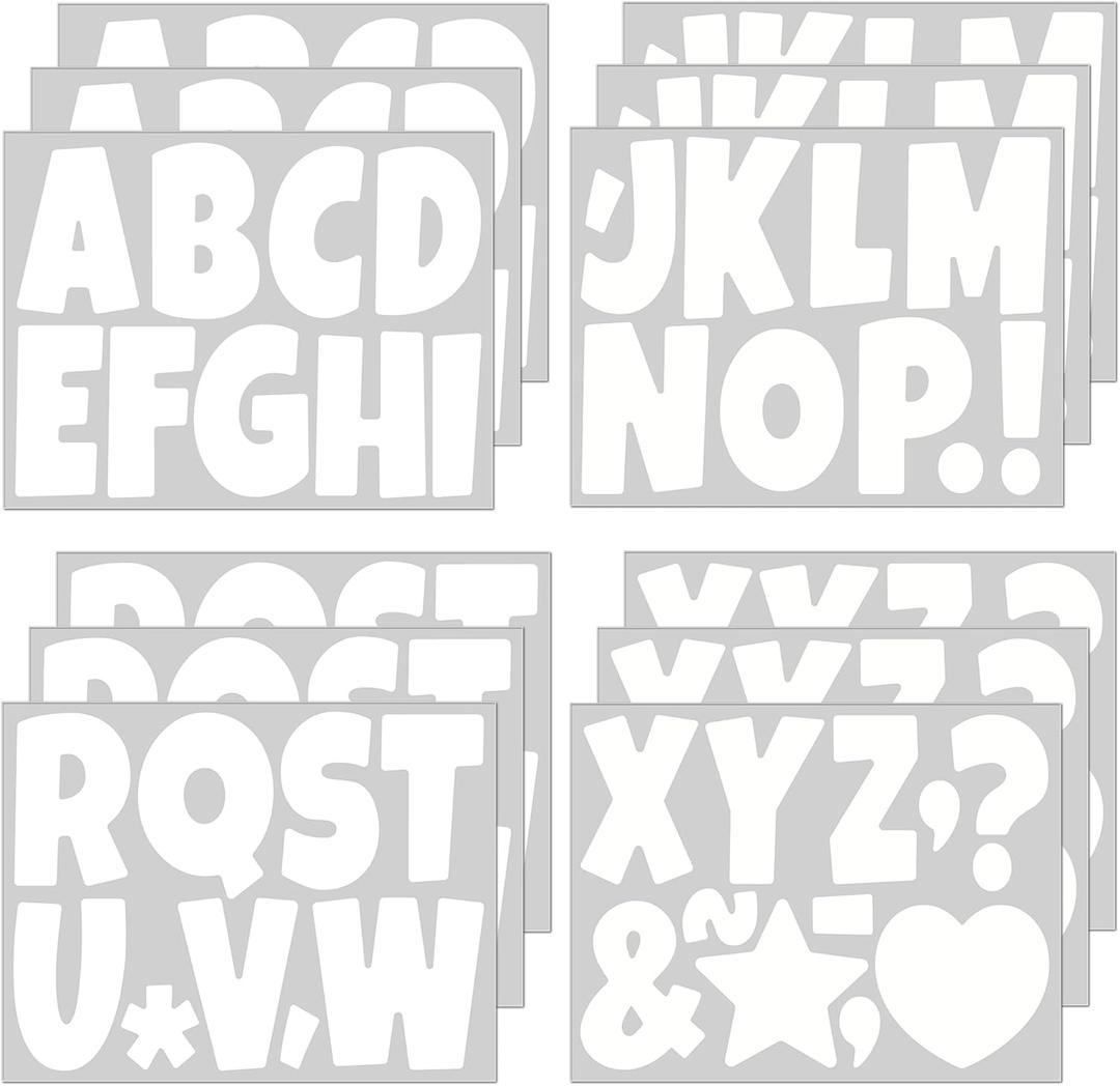 117 Pcs Bulletin Board Letters Large Letter Stickers 4 Inch Self Adhesive Vinyl Waterproof Alphabet Stickers for Poster Board Letters Mailbox Classroom School Home Decor (12, White)