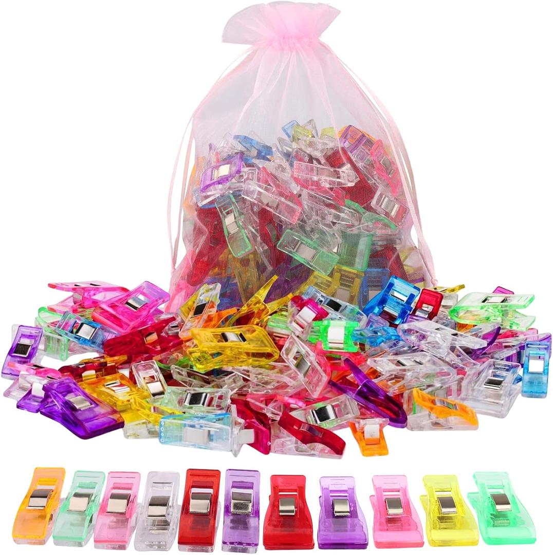 Pack of 100 Sewing Clips and Fabric Clip, Sewing Notions for Sewing Quilting Supplies, Crafting Tools Accessories, Paper Work, Assorted Colors (80 Small+20 Middle Plastic Clips)