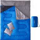 Tuphen Double Sleeping Bag, Sleeping Bag with 2 Pillows, Queen Size XL Bag for 2 People, Cold Warm Weather- 3 Seasons, Waterproof Adults for Camping, Backpacking or Hiking (Blue)