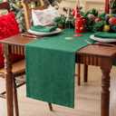 Joyfol Day Christmas Table Runners, Waterproof Jacquard Green Poinsettia Table Runner for Xmas Holiday Winter Festival Kitchen Dining Tabletop Decoration (14 x 48 Inch)