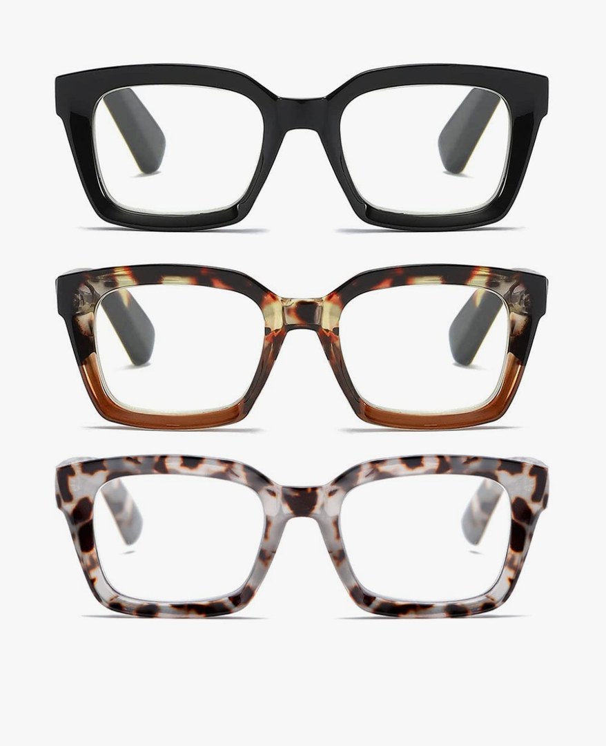 Readers for Women Oprah Style Square Reading Glasses with Spring Hinge Blue Light Blocking for Men Ladies, 1.5