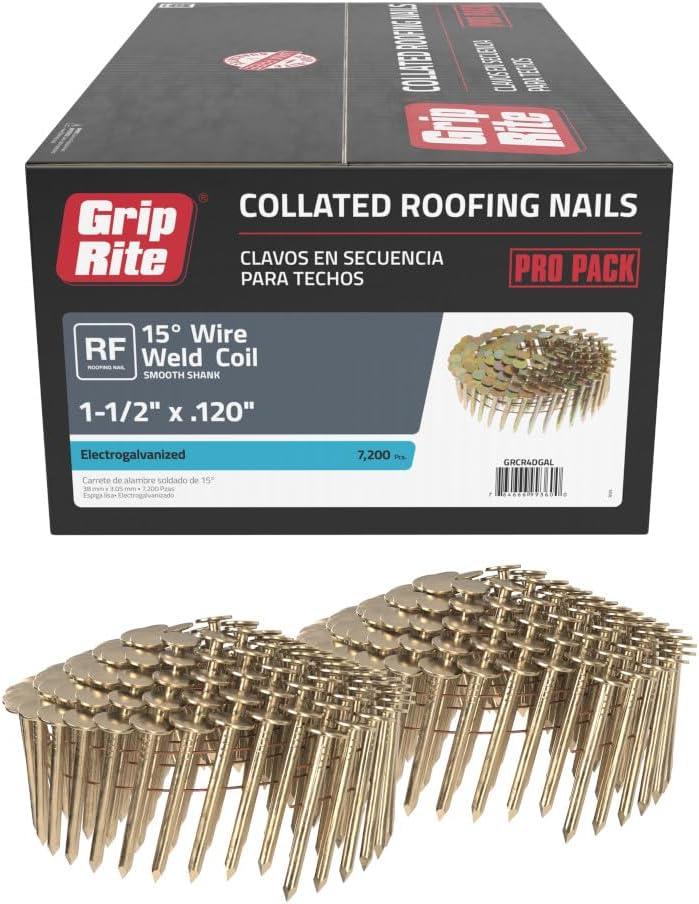 Grip Rite GRCR4DGAL 1-1/2" by 15 Galvanized Coil Roofing Nail (7, 200per Box)