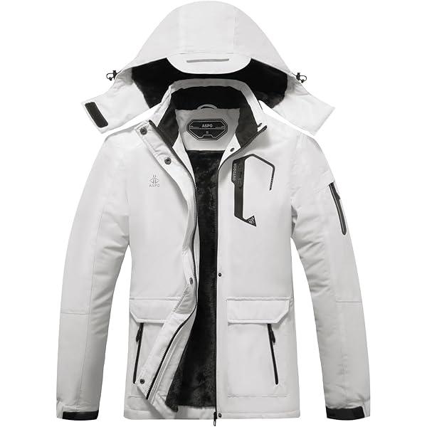 ASPO Women's Waterproof Ski Jacket Warm Winter Snow Coat Hooded Snowboard Windbreaker Fleece Lined Mountain Raincoat Hiking White L