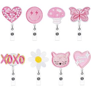 NACHLYNN 8 Pcs Valentine's Day Felt Retractable Badge Reels Cute Felt Nurse Badge Reel Holders Name ID Accessories with Retractable Cord for Teacher Student Nurses Gifts