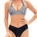 Yonique Women Two Piece Bathing Suits Push Up Bikini Set Halter Swimsuit Vintage Swimwear Black and White Stripe L