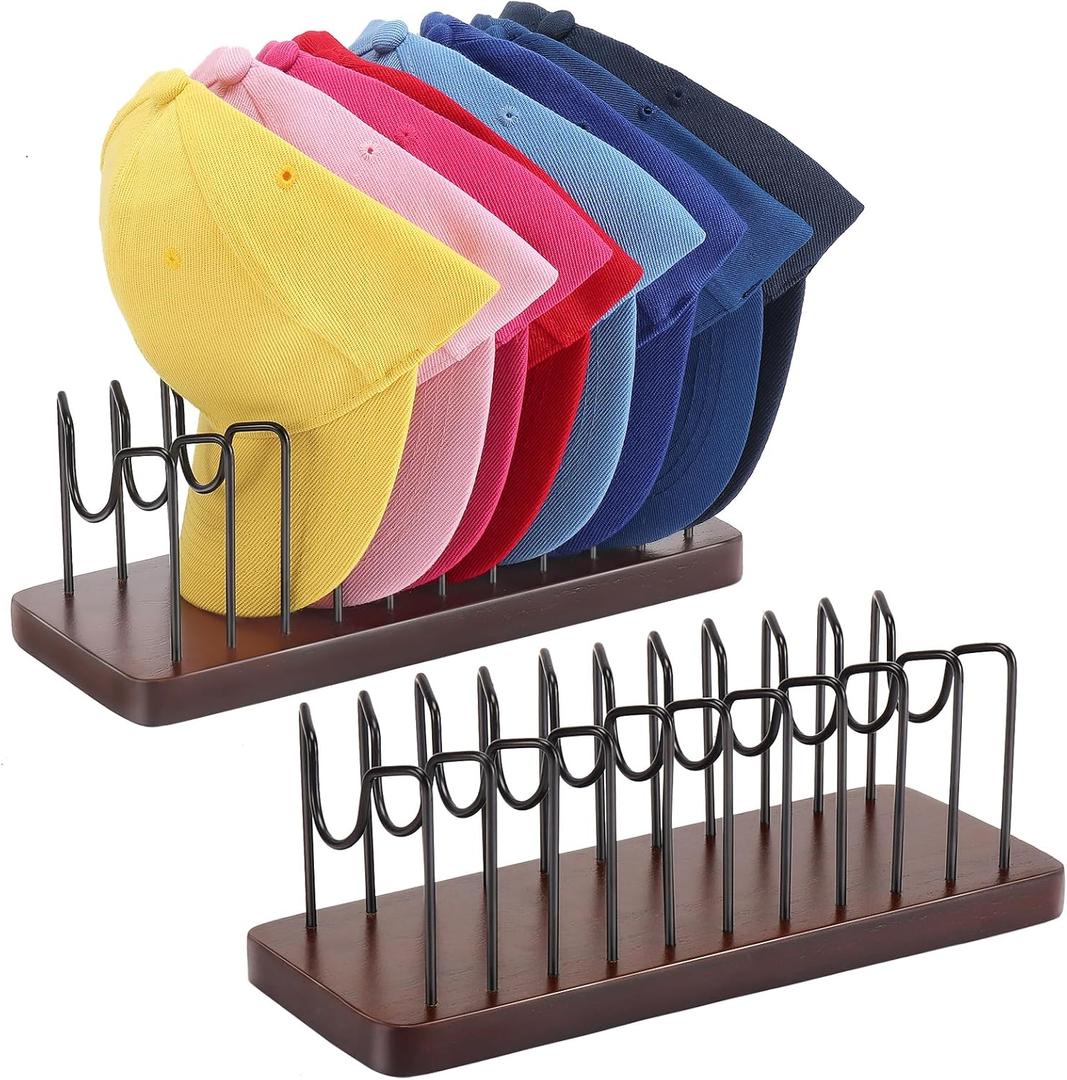 Hat Organizer for Baseball Caps, Hat Rack Stand for 20 Baseball Hats Wood Metal Hat Holder Storage Baseball Cap Organizer for Closet Dresser Desk (Black, 1 Pack)