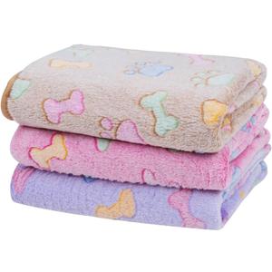 Dono 1 Pack 3 Dog Blankets, Soft Fluffy Fleece Pet Blanket Warm Sleep Mat Paw Print Design Puppy Kitten Throw Blanket Doggy Mat Blanket for Dogs (Brown/Pink/Purple)