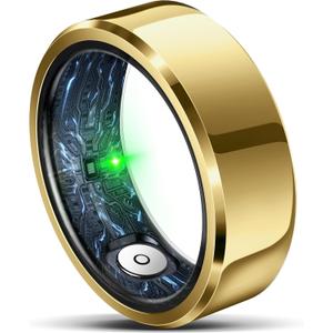 Smart Ring for Women Men, Fashion Minimalist Fitness Ring & Sleep Tracker Ring with Heart Rate, SPO, Blood Pressure, 5ATM Waterproof Health Ring, No Subscription, Womens Gift (Gold,Size 9)