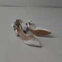 Coutgo Womens Chunky Heels Low Heel Ankle Strap D'Orsay Pumps Closed Pointed Toe Wedding Bridal Shoes, White, Size 9.5