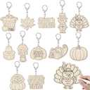 RattanView 24 Pcs Thanks Craft Color Your Own Keychains DIY Craft Wooden Blank Keychains for Sunday School Classroom Home Active Party Favors Gifts, 12 Styles