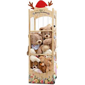 Stuffed Animal Storage,Christmas Reindeer Stuffed Animal Organizer, Movable Stuffed Animal Holder with Elastic Cords for Nursery Playroom Kidroom Bedroom