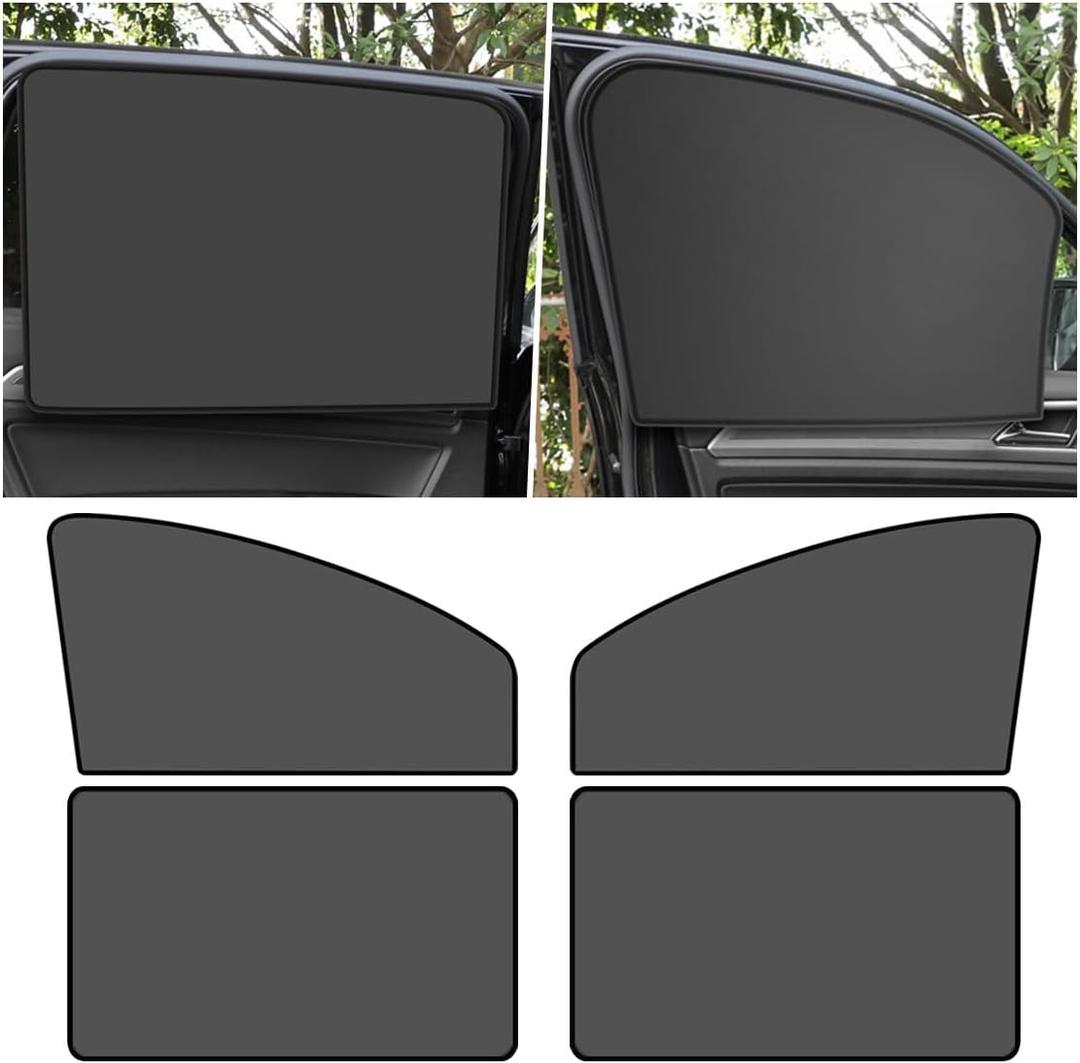 4PCS Car Side Window Sun Shades, Auto Window Sunshades Privacy Curtains Blackout with Magnetic, UV Rays, Heat Protection Stretch Car Window Covers for Sleeping, Camping, Breastfeeding (Front & Back)