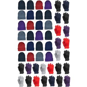 Yacht & Smith Wholesale Beanie and Glove Winter Bulk Kit, Kids Adults Bulk Sets, Homeless Donation Shelters (Adult Assorted Colors a - 12 Gloves 12 Hats)