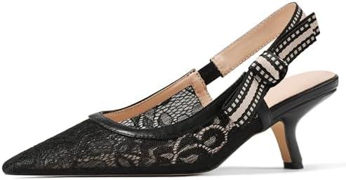Erocalli Women's Low Kitten Heels Slingback Dressy Pumps Pointed Closed Toe Elegant Wedding Pumps Formal Comfortable Bow Shoes, Size 9,5