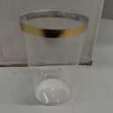 I00000 200 Pack 12 oz Gold Plastic Cups, Clear Disposable Cups, Disposable Plastic Wine Glasses Cocktail Glasses Premium Cups with Gold Rim, 12 Ounce Tumblers for Party & Wedding