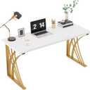 LITTLE TREE 55’’ Large Modern Computer Desk, White & Gold Luxury Laptop PC Student Table, Makeup Vanity Table with Thick Frame & Strong Legs, Sturdy Writing Workstation for Home & Office, 23.62"D x 55.12"W x 29.53"H