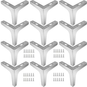 HAKZEON 12 PCS 6 Inches Height Triangle Furniture Legs, Modern Triangle Furniture Sofa Feet, Triangle Metal Furniture Feet for Cabinet Table Cupboard Sofa Chair, Silver