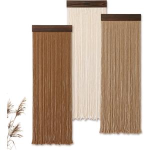 KHOYIME Macrame Wall Hanging Boho Chic Home Decor, 3PCS Bohemian Brown Beige Tassel Yarn Tapestry Modern Handmade Large Wall Art Decorations for Living Room Bedroom Office Nursery Dorm 11.8''W x 36''L
